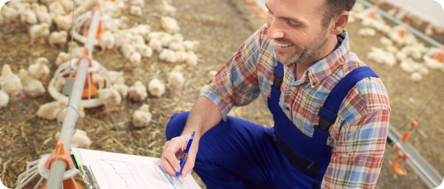 image shows a farmer analyzing seasonal crops