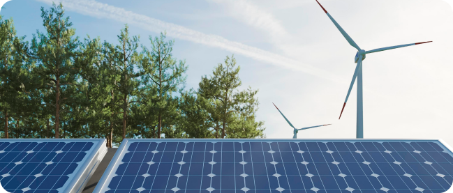 solar panel and wind turbine are used in the image