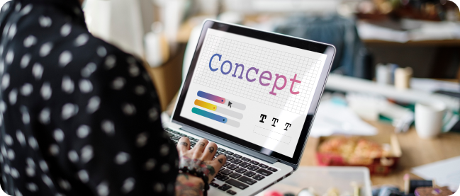 image shows an employee reviewing content proposals